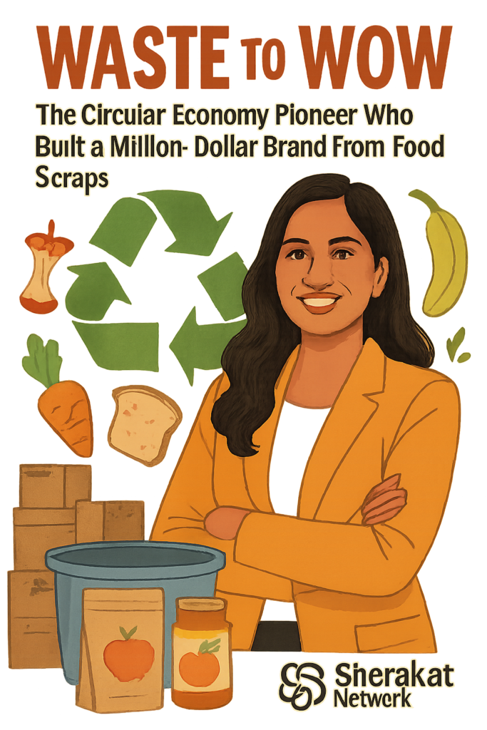 A bar chart comparing the environmental impact (CO2, Water Use, Land Use, Toxicity) of a conventional leather handbag versus a Re-Nueva pineapple leaf handbag.