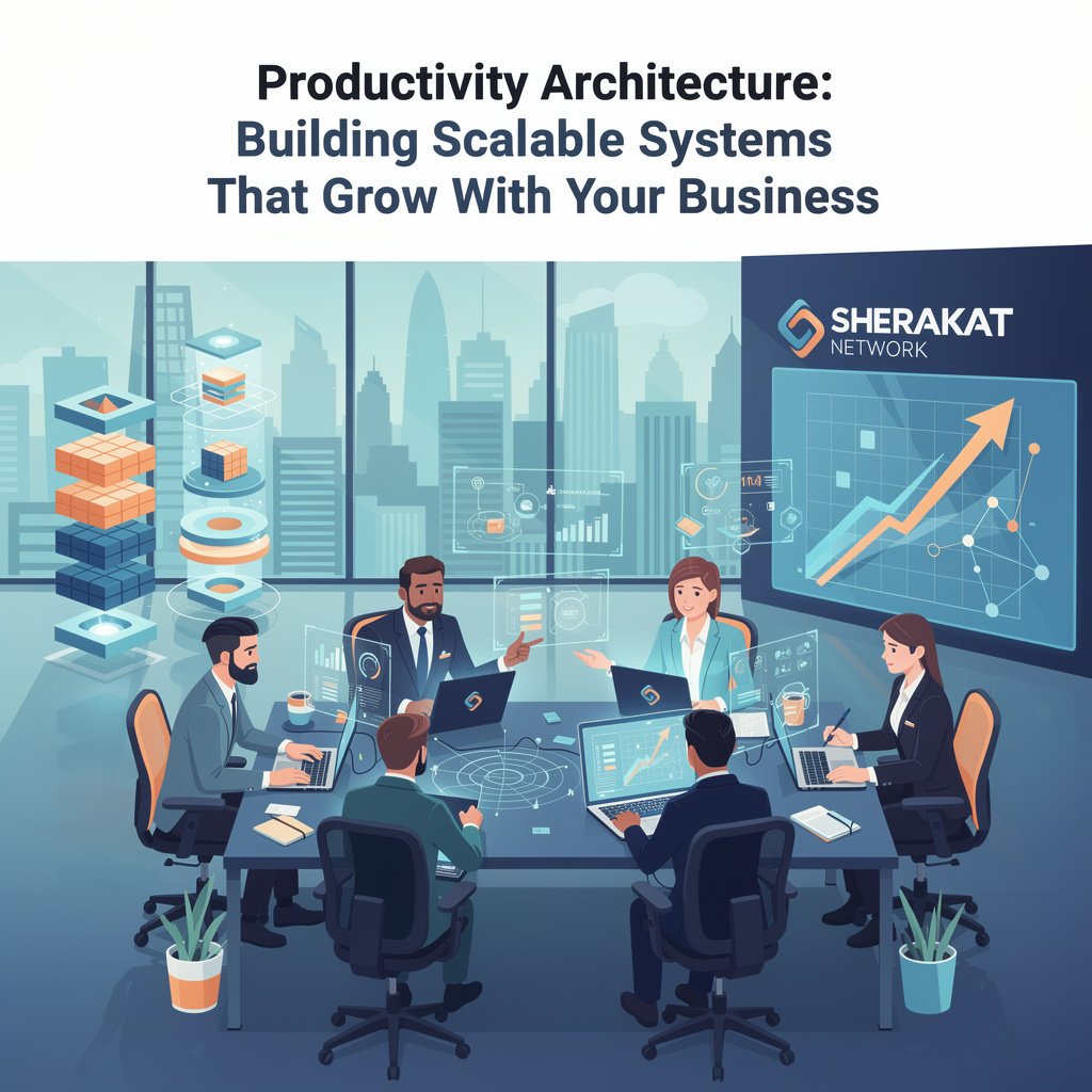Three-layer framework diagram showing foundation (tools), process (workflows), and culture (norms) layers of productivity architecture