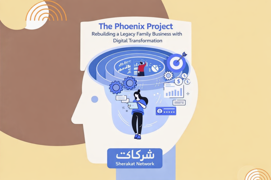 Visual roadmap infographic showing the five phases of digital transformation for a legacy business: Assessment, Quick Win Pilot, Core Overhaul, Cultural Change, and Data-Driven Evolution.