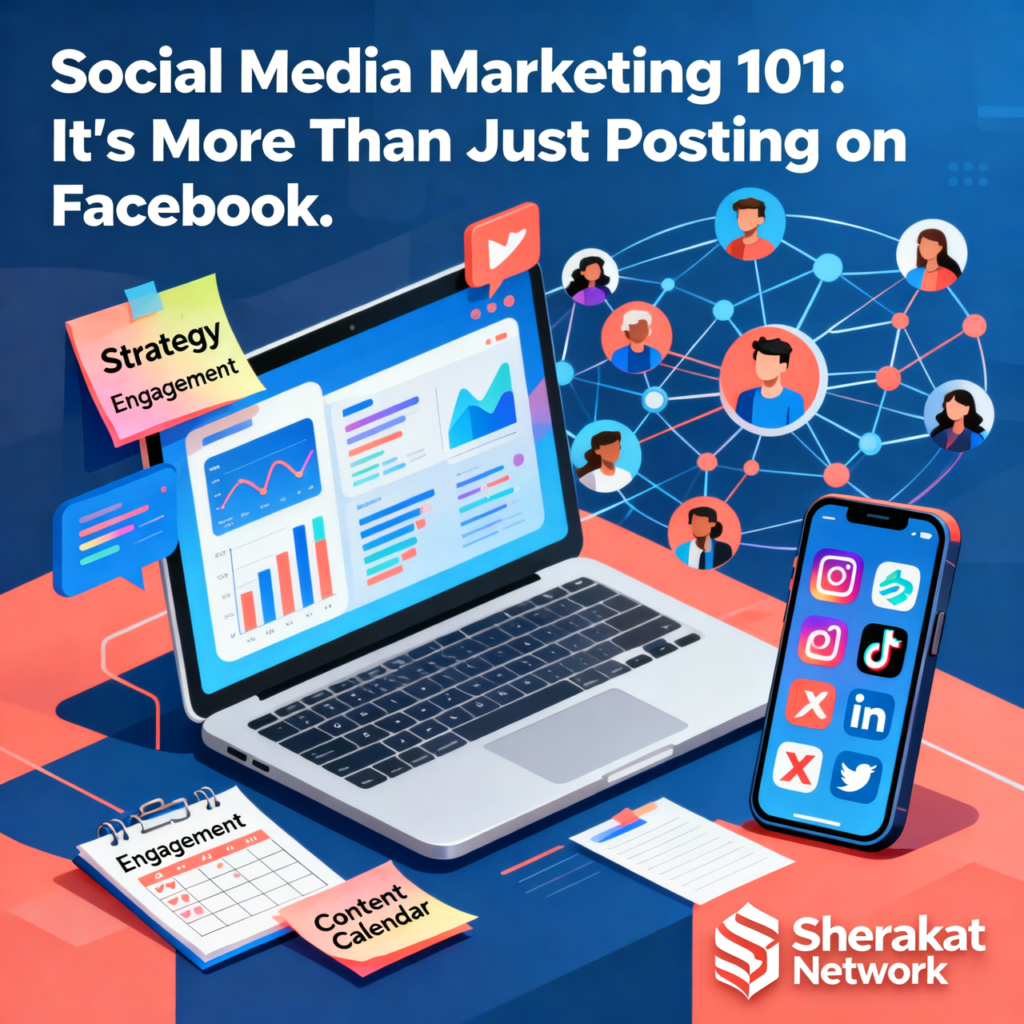 A circular diagram illustrating the Social Media Marketing Flywheel with phases: Strategic Foundation, Content Engine, Community Activation, Strategic Amplification, Analysis & Optimization.