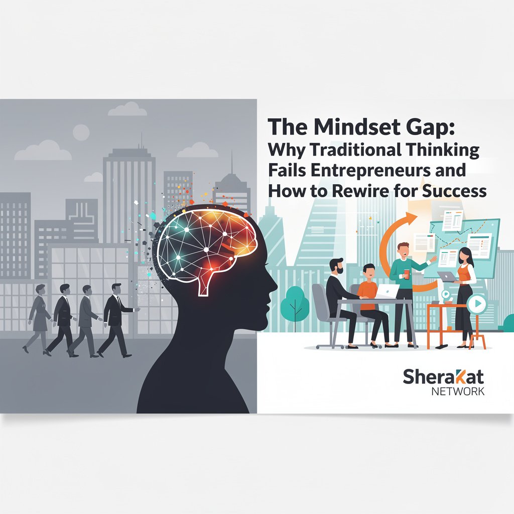 Comparison diagram showing seven key mindset shifts from traditional to entrepreneurial thinking