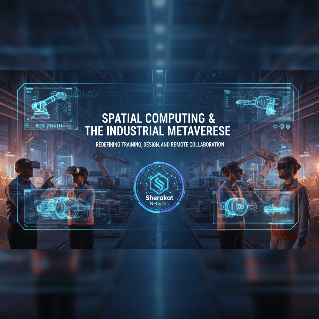 Comparison chart showing different spatial computing devices from high-end VR headsets to mobile AR, with their best industrial applications and limitations