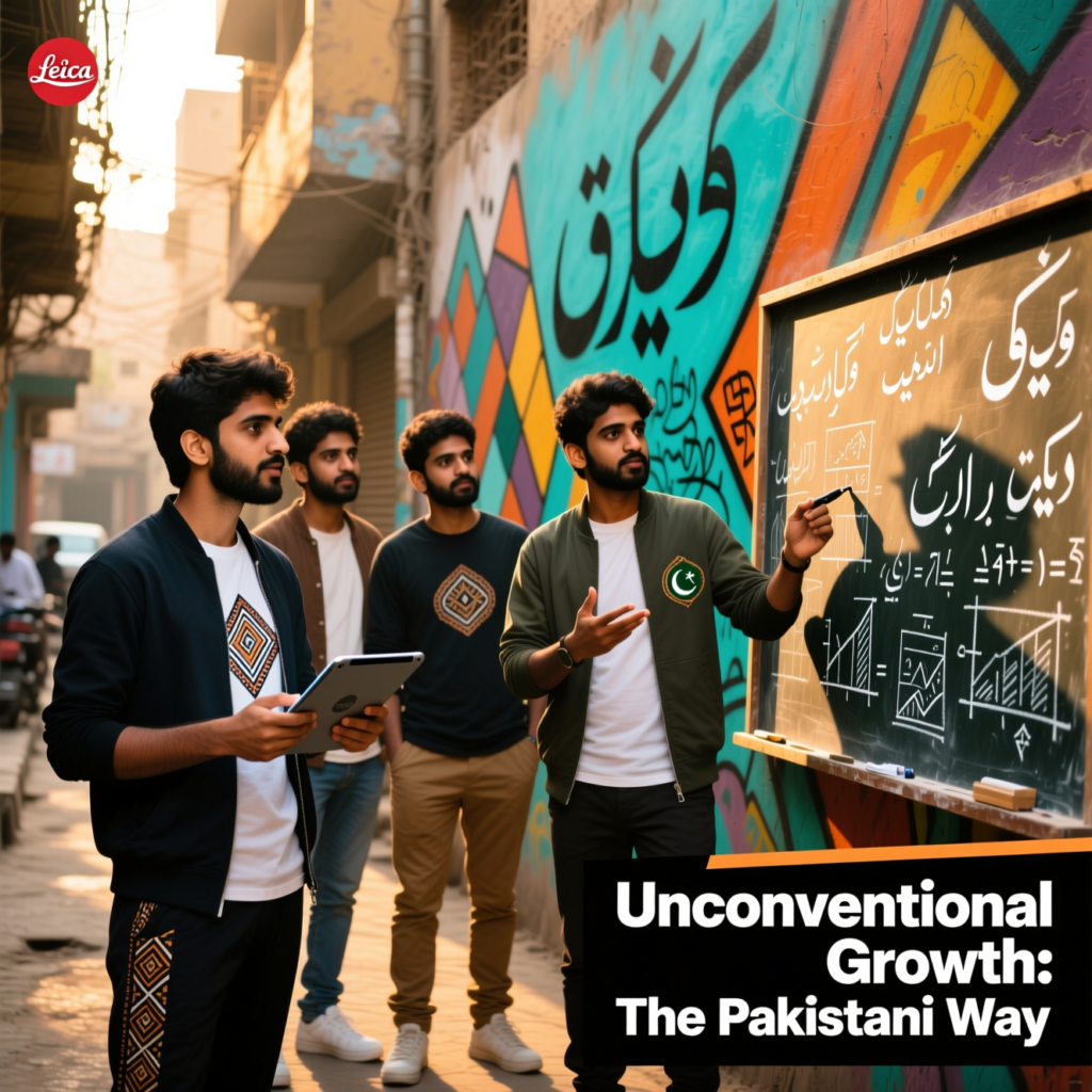 Infographic showing the 5-step journey of a Pakistani entrepreneur from micro-bootstrapping to sustainable scaling, with icons for each stage.