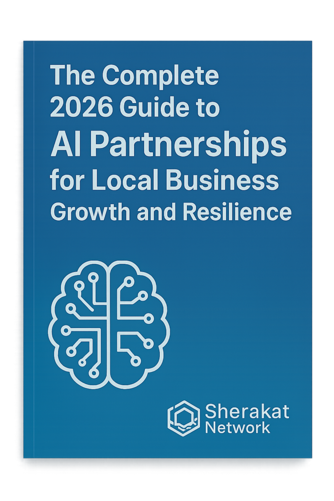 Detailed visual timeline showing eight-phase AI partnership implementation process from assessment through evolution, with key milestones and decision points