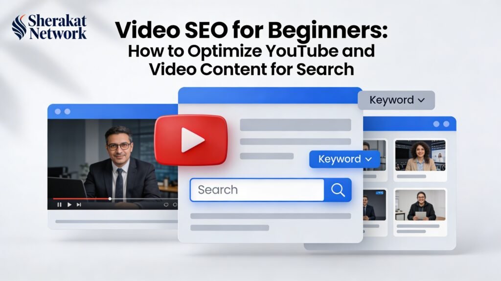 A pyramid diagram showing the hierarchy of YouTube ranking factors: Watch time and engagement at the top, followed by metadata optimization, then channel authority, and finally promotion.
