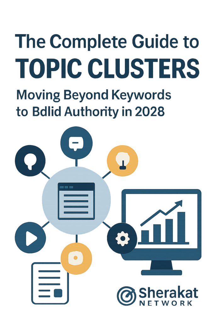 A diagram showing a central Pillar Page connected to six surrounding Cluster Content pages with double-sided arrows representing contextual internal links.