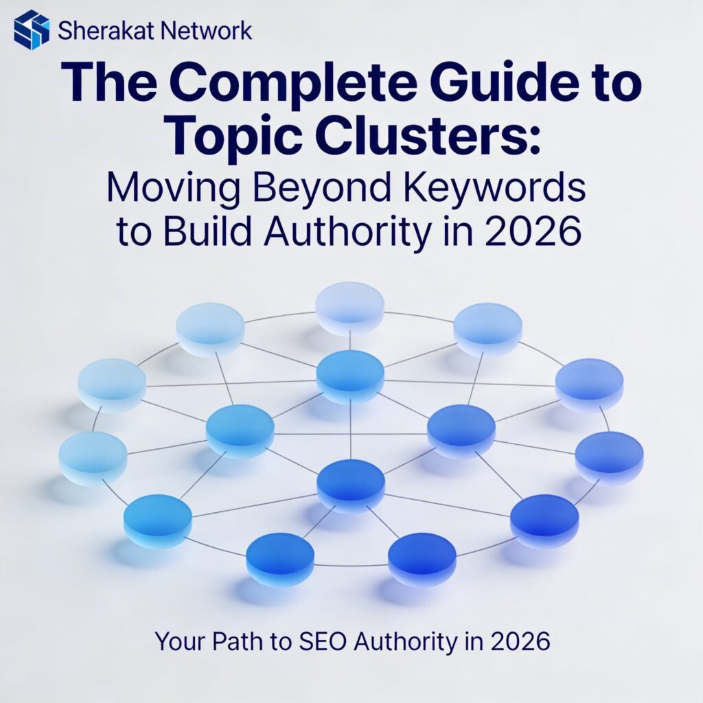 A diagram showing a central Pillar Page connected to six surrounding Cluster Content pages with double-sided arrows representing contextual internal links.