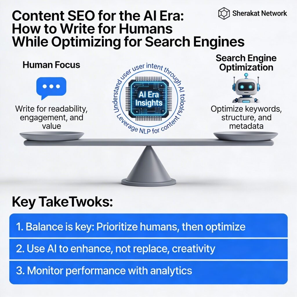 A flowchart showing the human-AI content workflow: Strategy (human-only), Research (AI-assisted), Outlining (AI-assisted), Drafting (AI-assisted), Human Enhancement (human-only), Editing (human-only), Publishing (human-only), Refreshing (human-led).