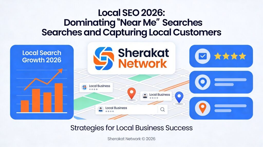 A diagram showing Google search results with the Local Pack (3 business listings with map) at the top, followed by Local Service Ads, then standard organic results.