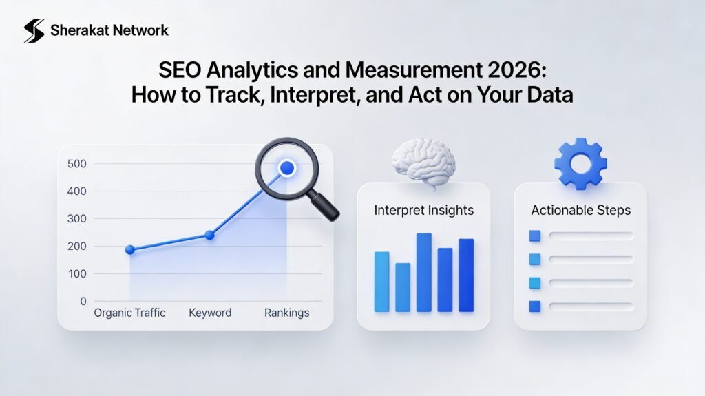 A pyramid diagram showing five levels of SEO measurement: Business Outcomes (revenue, customers), Conversion Metrics (conversion rate, assisted conversions), Engagement Metrics (time on site, pages per session), Search Metrics (impressions, clicks, rankings), Activity Metrics (content published, backlinks earned).