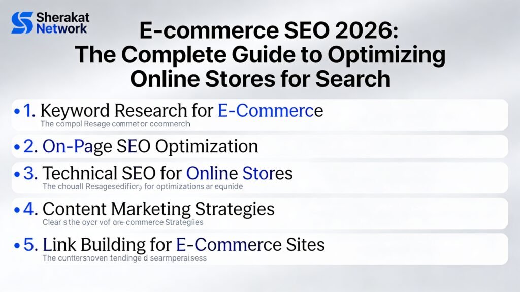 A diagram showing e-commerce SEO architecture: homepage links to category pages, category pages link to product pages and each other, product pages link to related products and back to categories.