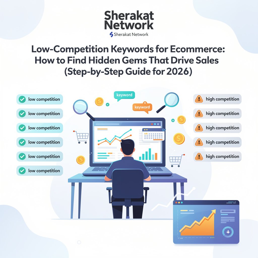 Bar chart comparing High Competition keywords (Shoes, Coffee) vs Low Competition long-tail keywords (Waterproof hiking boots women size 9) showing lower volume but higher conversion intent.
